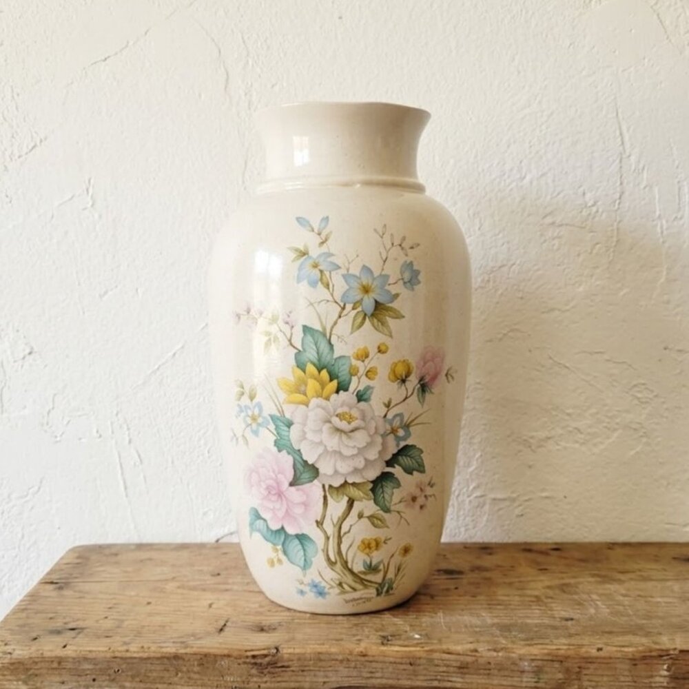 Vintage Ceramic Floral Vase D Hague Victorian Style Hand Painted Flowers Pottery